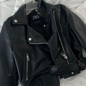 Zara Black Leather-Style Jacket with Silver Accents